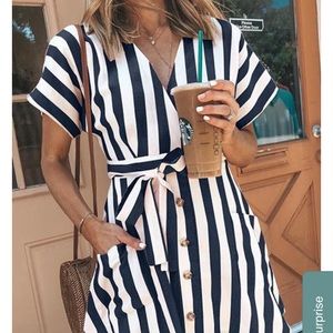 Navy blue stripped dress